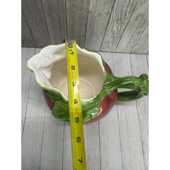 Vintage Large Ceramic Apple Shaped Beverage Pitcher 7” Tall 9” Wide With Handle - Picture 10 of 11